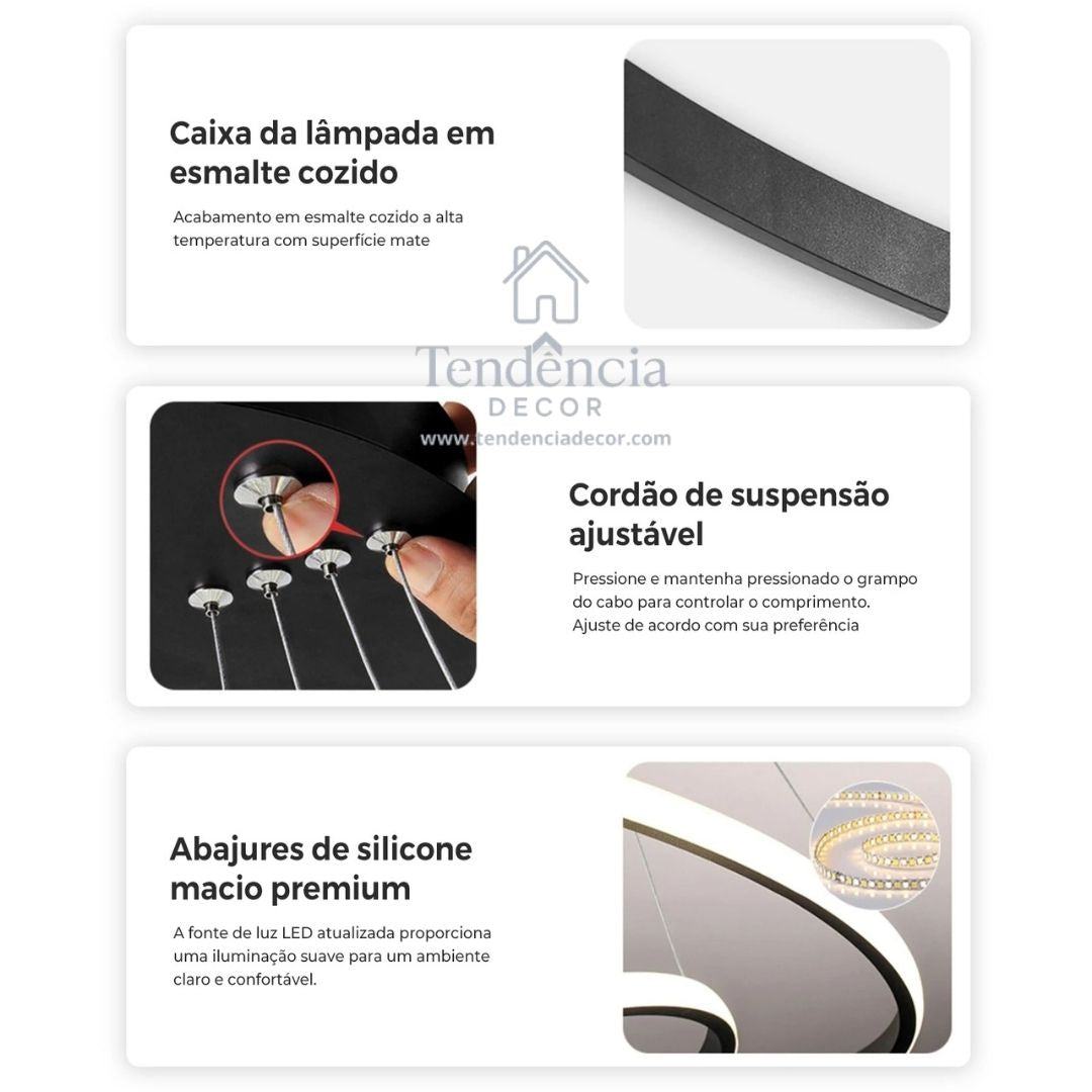 Lustre LED Nórdico Moderno – 3 Cores em 1 para Sala e Cozinha
