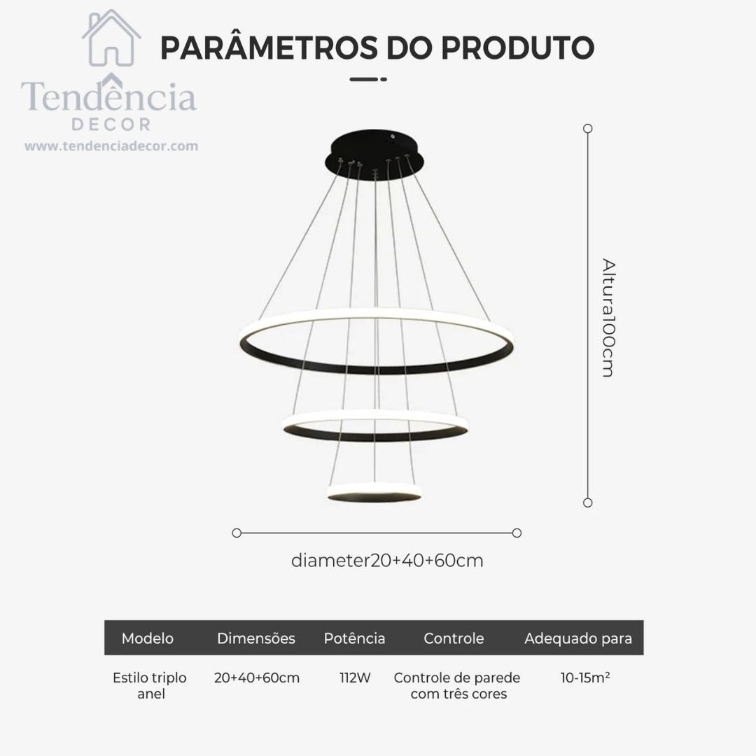 Lustre LED Nórdico Moderno – 3 Cores em 1 para Sala e Cozinha