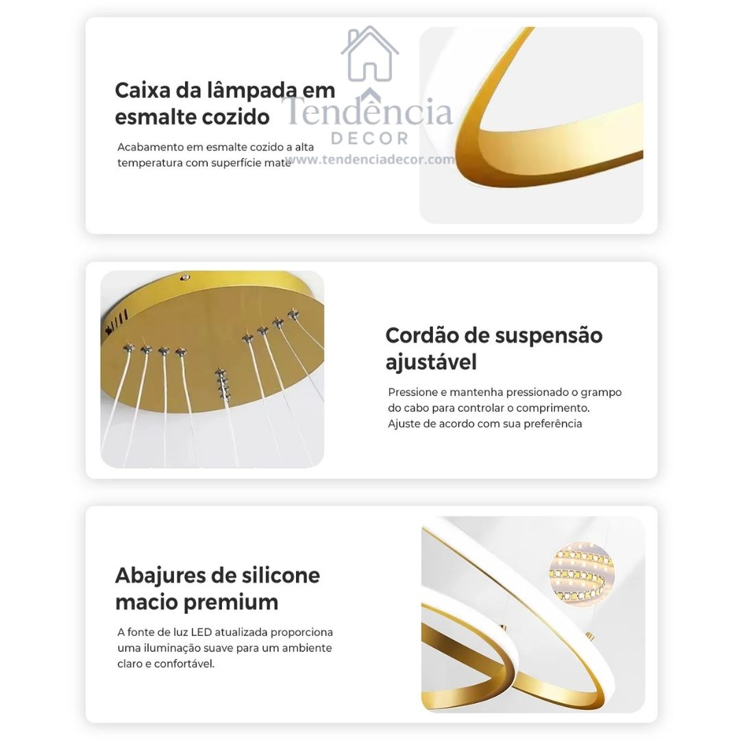 Lustre LED Nórdico Moderno – 3 Cores em 1 para Sala e Cozinha