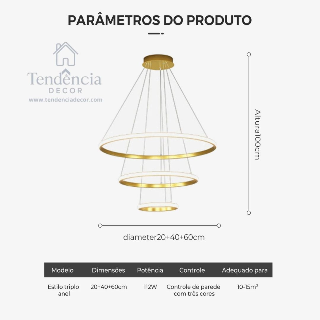 Lustre LED Nórdico Moderno – 3 Cores em 1 para Sala e Cozinha