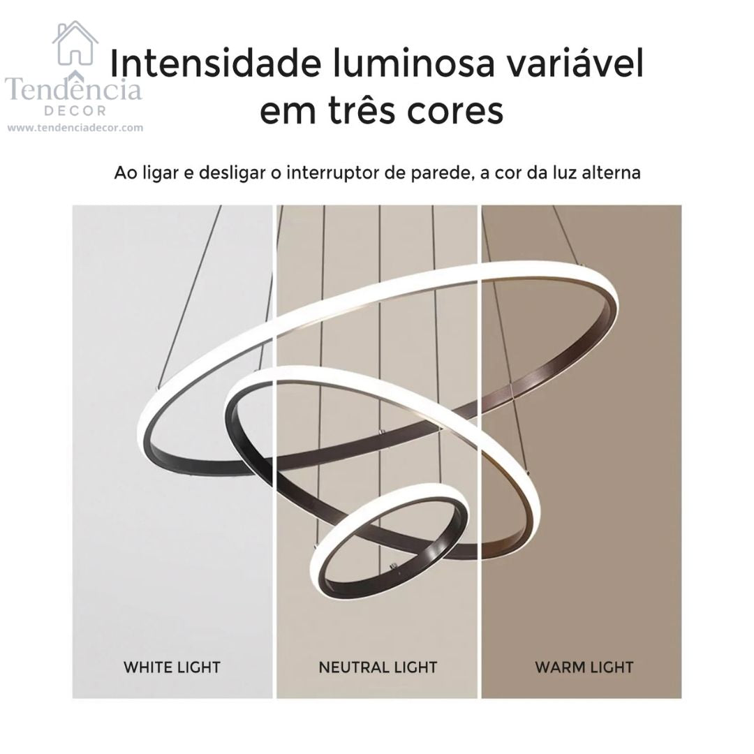 Lustre LED Nórdico Moderno – 3 Cores em 1 para Sala e Cozinha