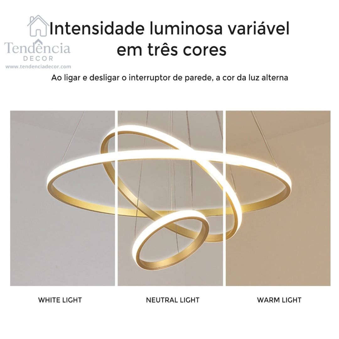 Lustre LED Nórdico Moderno – 3 Cores em 1 para Sala e Cozinha